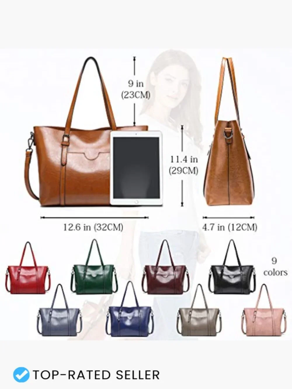 Faux Leather Tote Bag Top Handle Satchel Purse Work Shoulder Crossbody